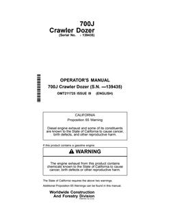 John Deere 700J Crawler Dozer Operator Manual OMT211725 — actual manual cover