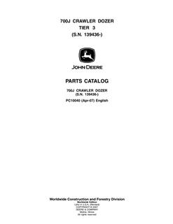 John Deere 700J Crawler dozer Parts catalog PC10040 — actual manual cover