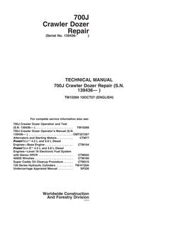 John Deere 700J Crawler dozer Repair technical manual TM10269 — actual manual cover