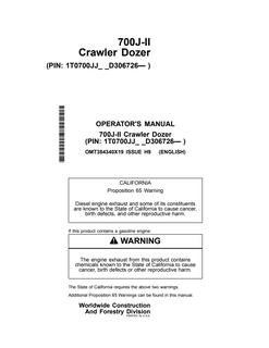 John Deere 700J-II Crawler Dozer Crawler dozer Operator manual OMT384340X19 — actual manual cover