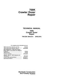 John Deere 700K Crawler Dozer Repair Technical Manual TM12295 — actual manual cover