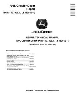 John Deere 700L Crawler Dozer Repair Technical Manual (TM14427X019) — actual manual cover