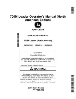 John Deere 700M Loader North American Edition Loader Operator manual OMPXX12687 — actual manual cover