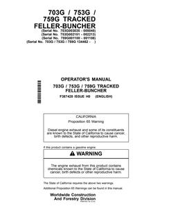John Deere 703G, 753G, 759G Tracked feller-buncher Operator manual F387428 — actual manual cover
