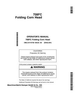 John Deere 708FC Folding Corn Head North American Edition Corn head Operator manual OMLCA115708 — actual manual cover