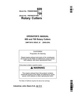 John Deere 709 Rotary cutter Operator Manual OMP73918 — actual manual cover