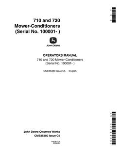 John Deere 710, 720 Mower-Conditioner Operator Manual OME85380 — actual manual cover