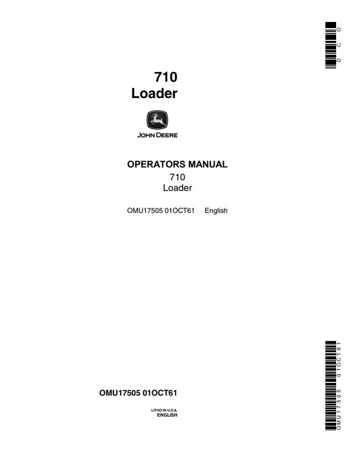 John Deere 710 Loader Loader Operator manual OMU17505 — actual manual cover