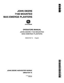 John Deere 7100 Mounted Max-Emerge Planters Planter Operator manual OMA27347 — actual manual cover