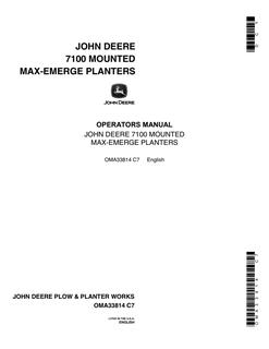 John Deere 7100 Planter Operator Manual OMA33814 — actual manual cover