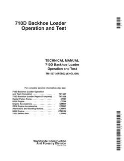 John Deere 710D Backhoe loader Operation and test manual TM1537 — actual manual cover