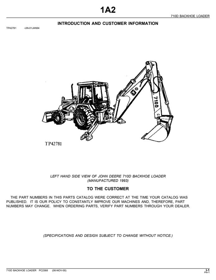 John Deere 710D Backhoe loader Parts catalog PC2368 — actual manual cover