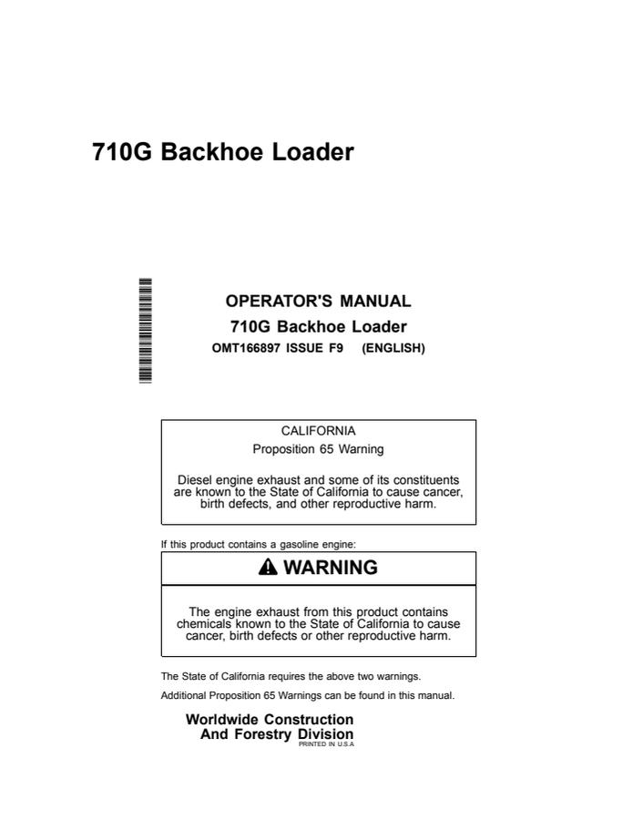 John Deere 710G Backhoe Loader Backhoe loader Operator manual OMT166897 — actual manual cover