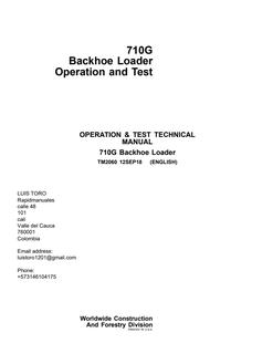 John Deere 710G Backhoe Loader Operation and Test Technical Manual TM2060 — actual manual cover