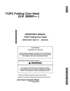 John Deere 712FC Folding Corn Head North American Edition Corn head Operator manual OMHXE124027 — actual manual cover