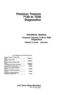 John Deere 7130, 7230, 7330, 7430, 7530 Tractor Diagnostics manual TM400019 — actual manual cover