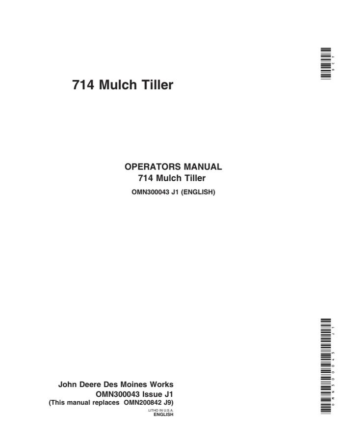 John Deere 714 Mulch Tiller Mulch tiller Operator manual OMN300043 — actual manual cover