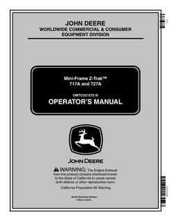 John Deere 717A and 727A Mini-Frame Z-Trak Zero-turn mower Operator manual OMTCU21272 — actual manual cover