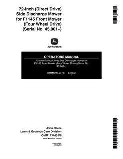 John Deere 72-inch Direct Drive Side Discharge for F1145 4WD Mower Operator's manual OMM123445 — actual manual cover