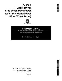 John Deere 72-Inch Direct Drive Side Discharge Mower for F1145 Front Mower (Four Wheel Drive) Mower Operator manual OMM113012 — actual manual cover