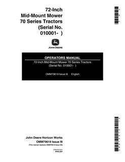 John Deere 72-Inch Mid-Mount Mower for 70 Series Tractors Mower Operator manual OMM79619 — actual manual cover
