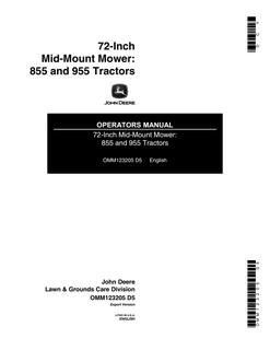 John Deere 72-Inch Mid-Mount Mower for 855 and 955 Tractors Export Version Mower Operator manual OMM123205 — actual manual cover