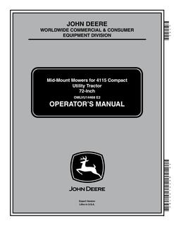 John Deere 72-inch mower for 4115 Compact Utility Tractor Mid-mount mower deck Operator manual OMLVU14468 — actual manual cover