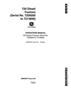 John Deere 720 Diesel Tractors Tractor Operator manual OMR2057 — actual manual cover