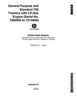 John Deere 720 General-Purpose and Standard Tractors Tractor Operator manual OMR2056 — actual manual cover