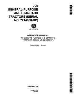 John Deere 720 General-Purpose and Standard Tractors Tractor Operator manual OMR2082 — actual manual cover