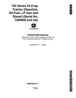 John Deere 720 Series Hi-Crop Tractor Tractor Operator manual OMR2061R — actual manual cover