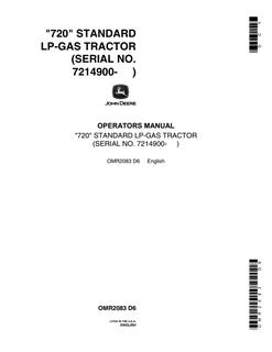 John Deere 720 Standard LP-Gas Tractor Operator's manual OMR2083 — actual manual cover