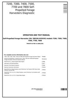John Deere 7200, 7300, 7400, 7500, 7700, 7800 Self-propelled forage harvester Operation and test manual TM4670 — actual manual cover