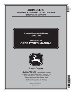 John Deere 7200, 7400 Mower Operator Manual OMTCU27212 — actual manual cover