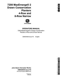 John Deere 7200 MaxEmerge 2, 4-row and 6-row narrow Planter Operator's manual OMA54938 — actual manual cover