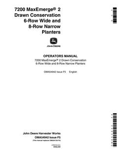 John Deere 7200 MaxEmerge 2 Drawn Conservation Planters 6-Row Wide and 8-Row Narrow Planter Operator manual OMA54942 — actual manual cover