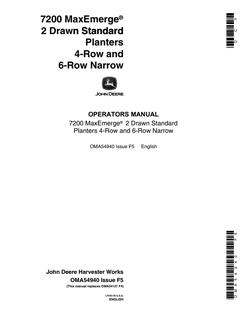 John Deere 7200 MaxEmerge 2 Drawn Standard Planters 4-Row and 6-Row Narrow Planter Operator manual OMA54940 — actual manual cover