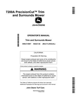 John Deere 7200A PrecisionCut Trim and Surrounds Mower North American Edition Mower Operator manual OMUC10967 — actual manual cover