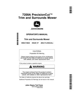 John Deere 7200A PrecisionCut Trim and Surrounds Mower North American Edition Mower Operator manual OMUC15640 — actual manual cover