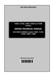 John Deere 7200R, 7215R, 7230R, 7260R, 7280R Tractor Repair technical manual TM110119 — actual manual cover