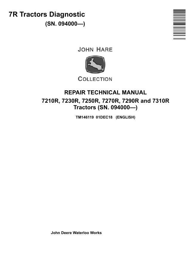 John Deere 7210R, 7230R, 7250R, 7270R, 7290R, 7310R Tractor Repair technical manual TM146119 — actual manual cover