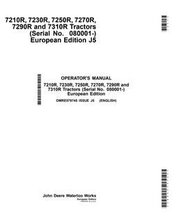 John Deere 7210R, 7230R, 7250R, 7270R, 7290R, and 7310R Tractors European Edition Tractor Operator manual OMRE579745 — actual manual cover