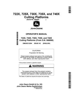 John Deere 722X, 725X, 730X, 735X, and 740X Cutting Platforms Worldwide Edition Cutting platform Operator manual OMDXE12294 — actual manual cover