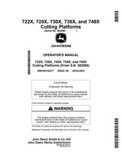 John Deere 722X, 725X, 730X, 735X, and 740X Cutting Platforms Worldwide Edition Cutting platform Operator manual OMHXE163377 — actual manual cover