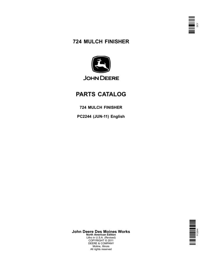 John Deere 724 Mulch finisher Parts catalog PC2244 — actual manual cover