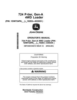 John Deere 724 P-tier Gen-A 4WD Loader Loader Operator manual OMT453610X019 — actual manual cover
