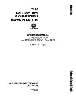 John Deere 7240 Narrow-Row MaxEmerge 2 Planter Operator's manual OMA54954 — actual manual cover