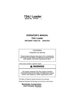 John Deere 724J Loader Loader Operator manual OMT229857 — actual manual cover