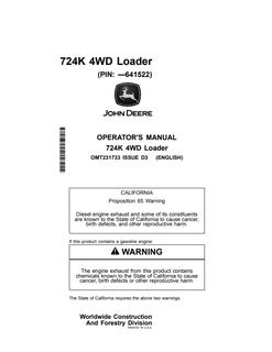 John Deere 724K 4WD Loader Operator's Manual OMT231733 — actual manual cover