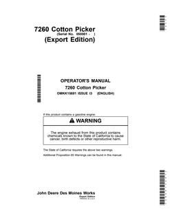 John Deere 7260 Cotton Picker Operator Manual OMKK15691 — actual manual cover